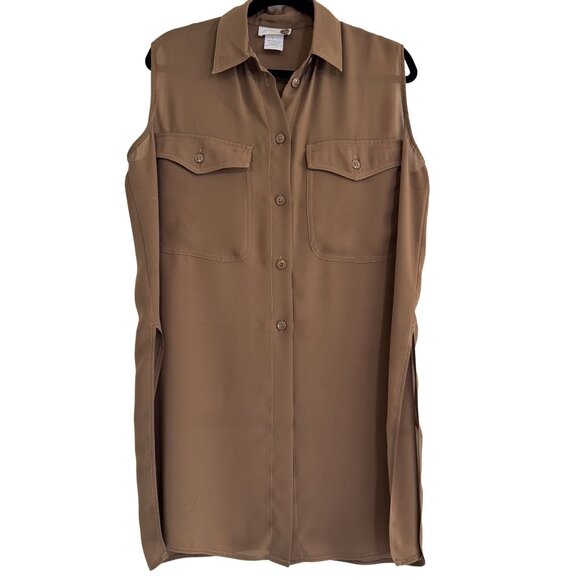 Gottex Tops - Gottex Women's Brown Sleeveless Above Knee Lenght Button Down Blouse Size S